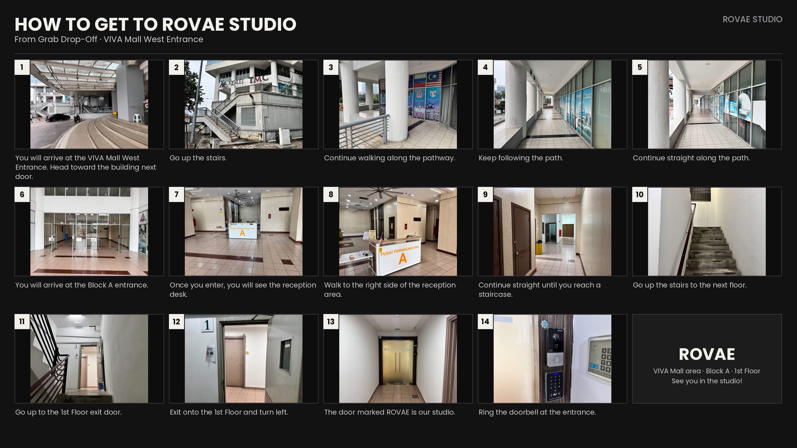 Photo directions from the Grab drop-off to Studio R